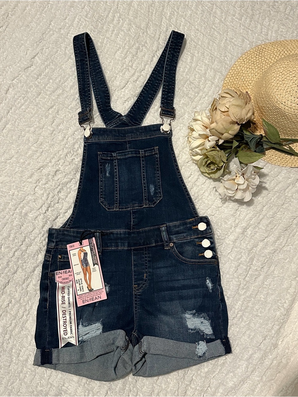 Dark Blue Denim Short Overalls - Unbranded